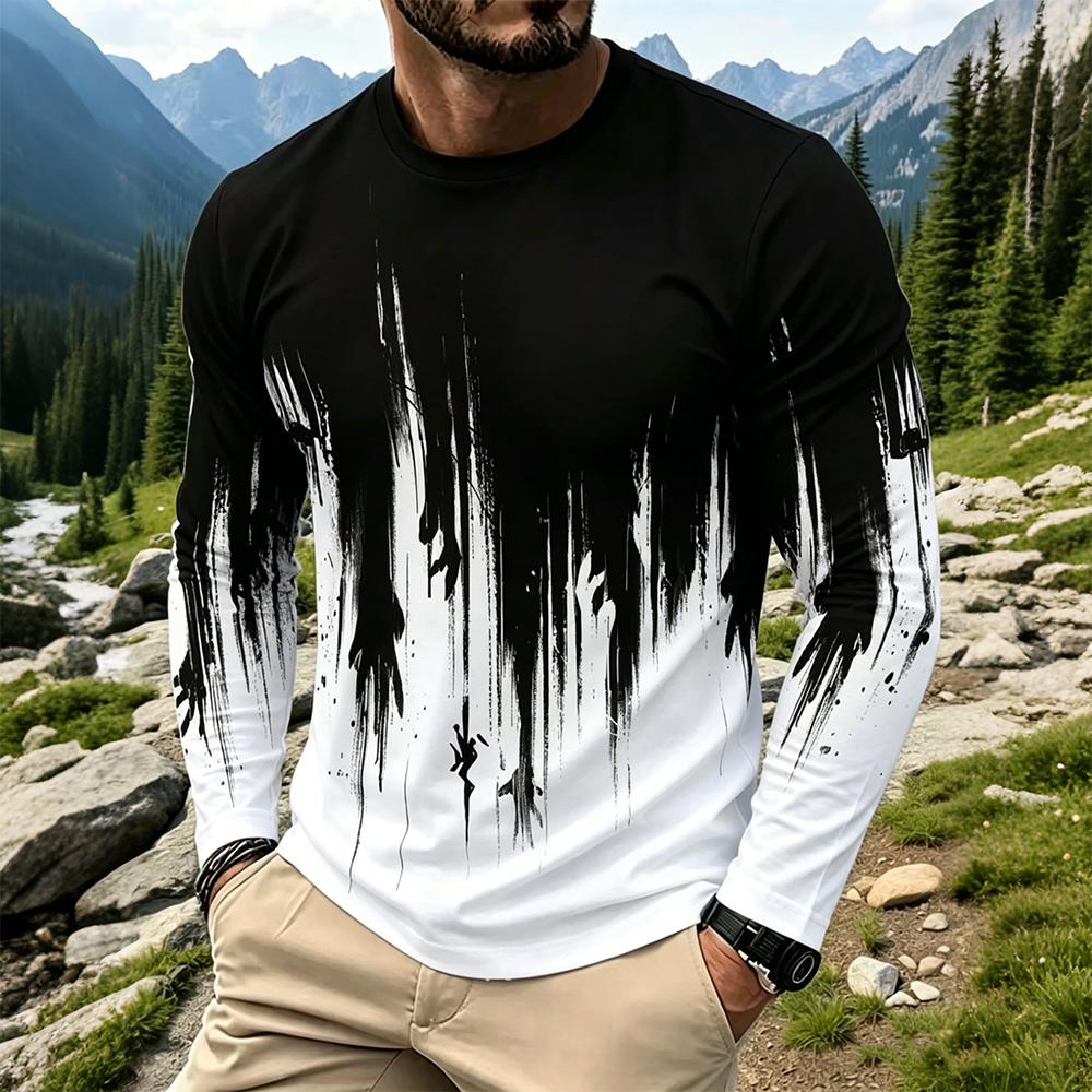 Vintage Fashion Prints - Men's Gradient Ink Splash Long Sleeve