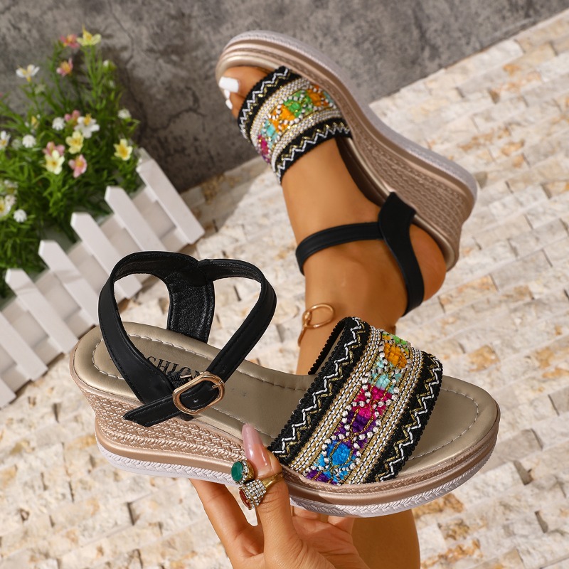 Summer Women High Heel Sandals - Vintage Fashion Prints 评论和价格