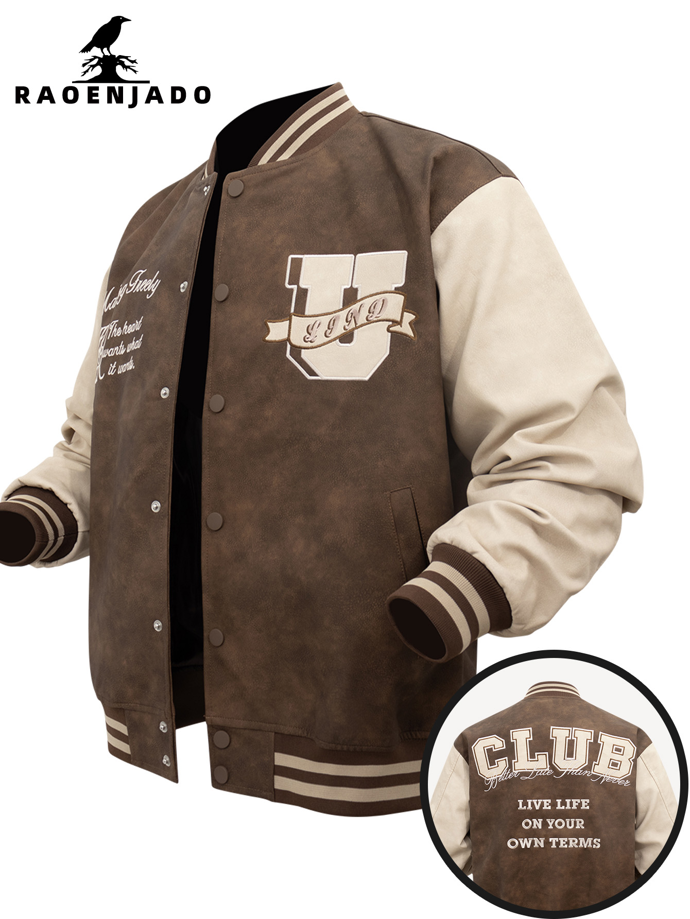 Men's PU Faux Leather Jacket V - Varsity Jacket Wool 评论和价格