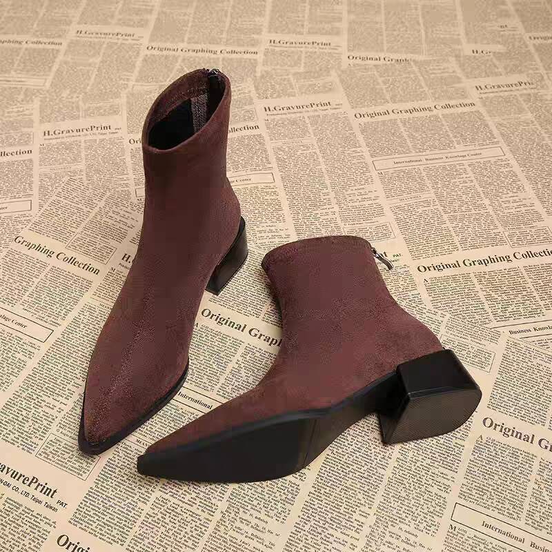 New Low Heel Women Mordern Ank - Vintage Fashion Style Female 评论和价格
