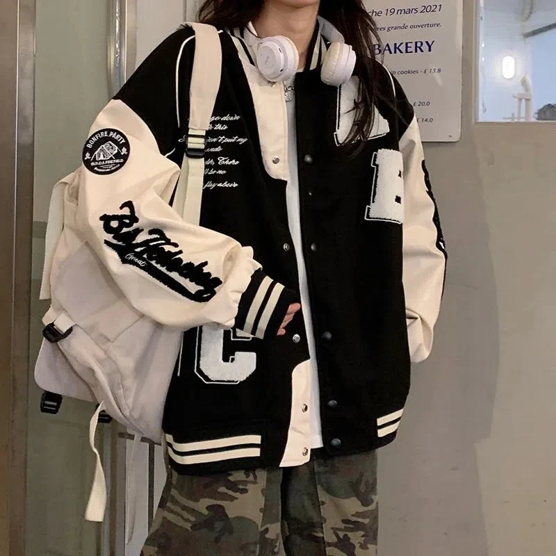 Y2k Lamb Wool Bomber Jacket Fe - Varsity Jacket Wool 评论和价格