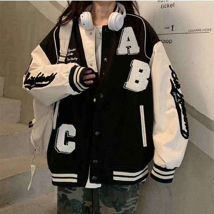 Y2k Lamb Wool Bomber Jacket Fe - Varsity Jacket Wool 评论和价格