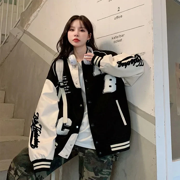 Y2k Lamb Wool Bomber Jacket Fe - Varsity Jacket Wool 评论和价格
