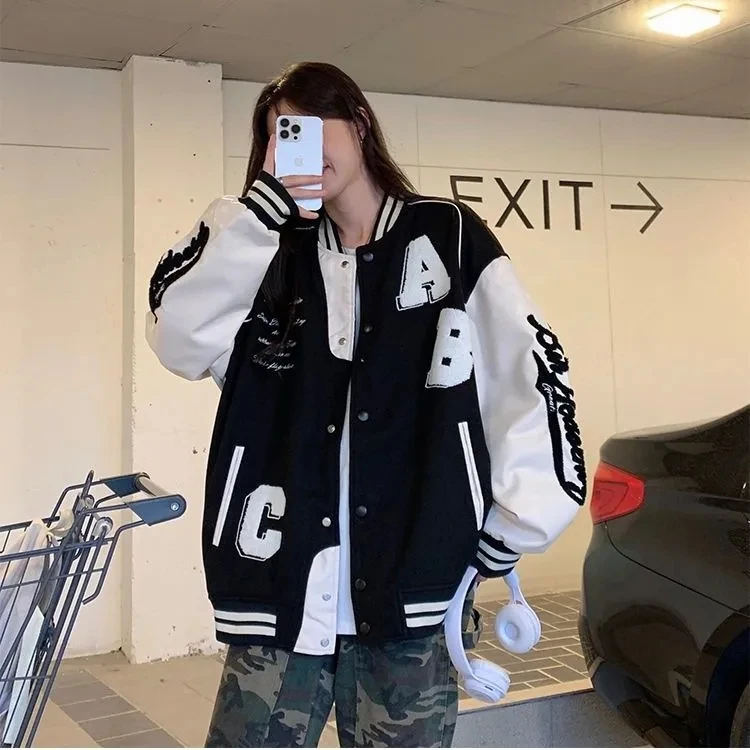 Y2k Lamb Wool Bomber Jacket Fe - Varsity Jacket Wool 评论和价格